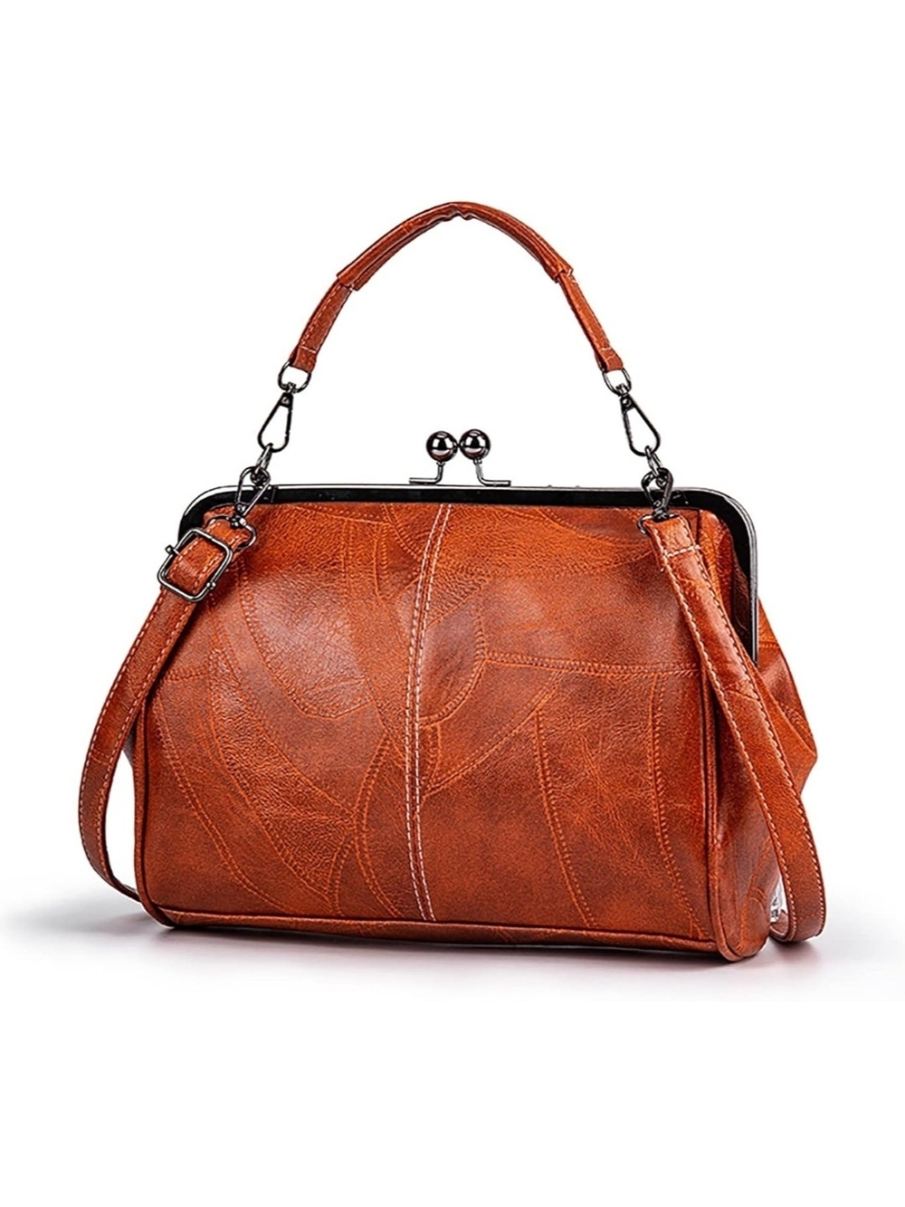 Classic Tan Leather Frame Satchel Handbag